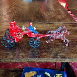 Cast iron horse drawn fire truck